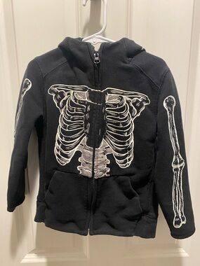 GAP Black Kids Zip Hoodie with Glow In The Dark  Skeleton Print EUC
